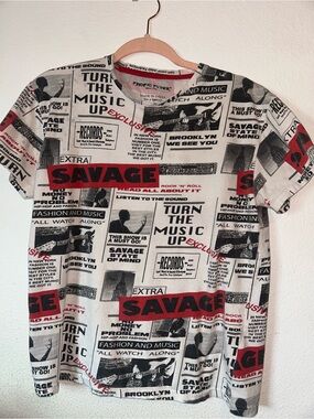 Womens 'Savage' Graphic Tee - White with Red & Black Print